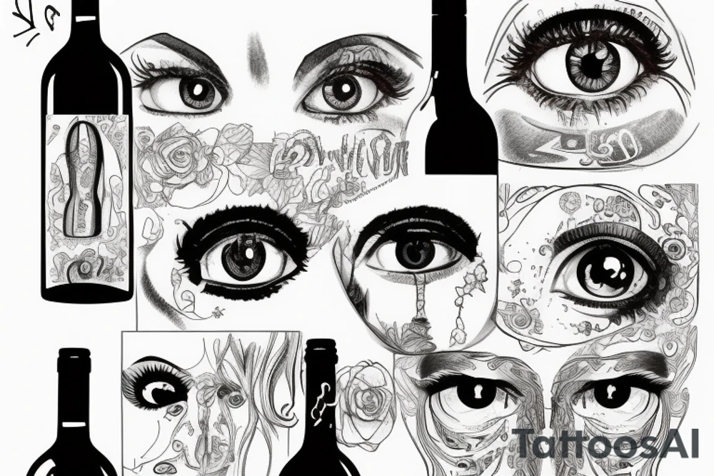 eyes inside of a wine bottle tattoo idea