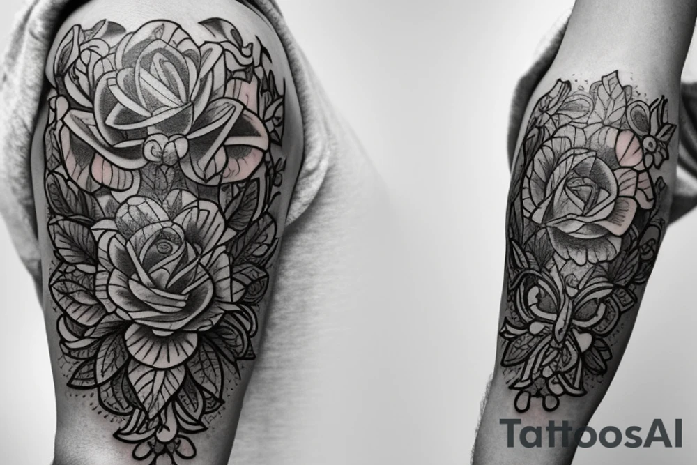 Left arm: Visualizing intellectual development, Tudor Rose on inner bicep, and traditional British landscape on inner forearm. tattoo idea