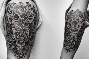 Left arm: Visualizing intellectual development, Tudor Rose on inner bicep, and traditional British landscape on inner forearm. tattoo idea