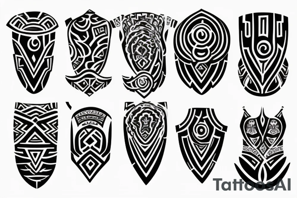 Full sleeve tribal tattoo with pectoral plate tattoo idea