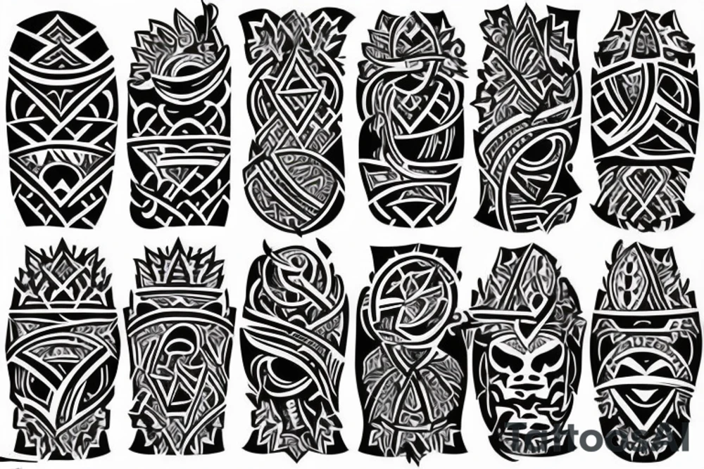 Full sleeve tribal tattoo with pectoral plate with nipple tattooed tattoo idea