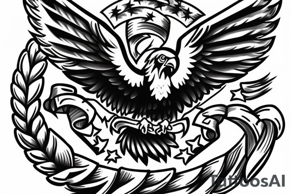 Full chest eagle with flag American traditional tattoo idea