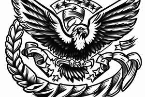 Full chest eagle with flag American traditional tattoo idea