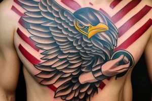 Full chest eagle with flag American traditional tattoo idea