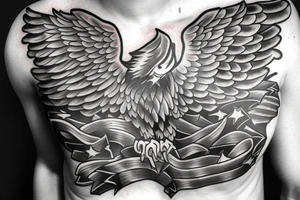 Full chest eagle with flag American traditional with tattooed nipples tattoo idea