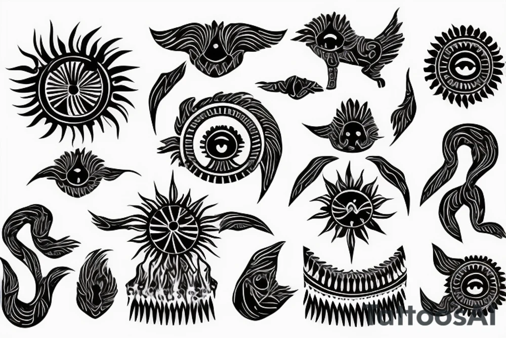 Slavic land soil sun water wind fire tattoo idea