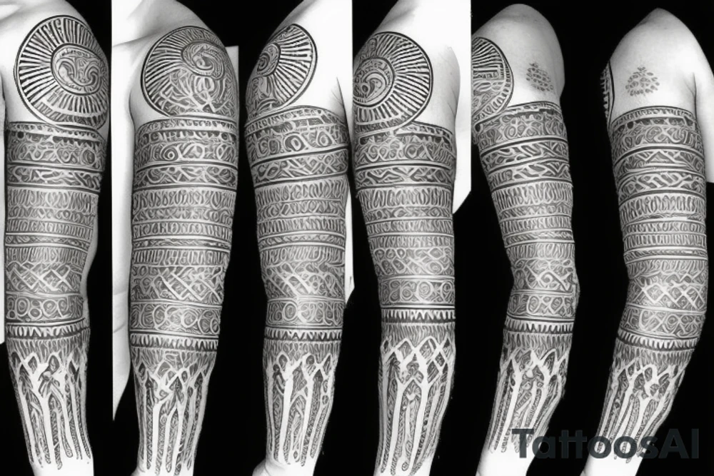 Slavic land soil sun water wind fire sleeve tattoo idea
