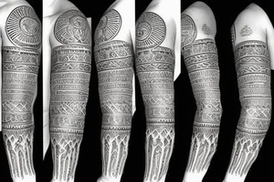 Slavic land soil sun water wind fire sleeve tattoo idea