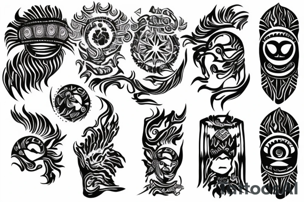 Slavic land soil sun water wind fire sleeve tattoo idea