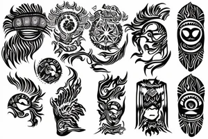 Slavic land soil sun water wind fire sleeve tattoo idea