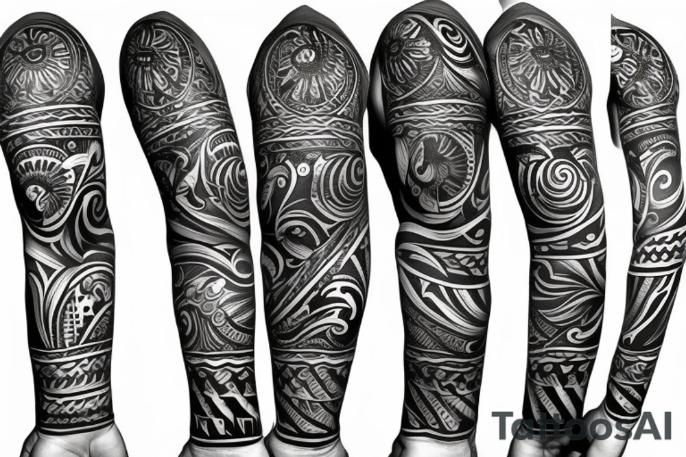 Slavic land soil sun water wind fire sleeve tattoo idea