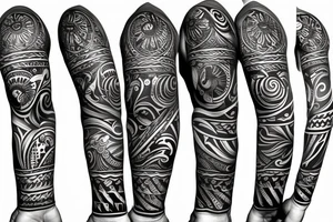Slavic land soil sun water wind fire sleeve tattoo idea