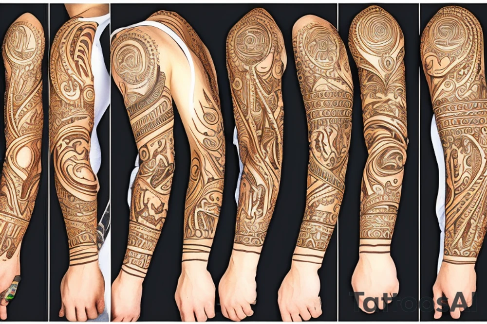 Slavic land soil sun water wind fire sleeve tattoo idea