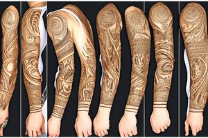Slavic land soil sun water wind fire sleeve tattoo idea