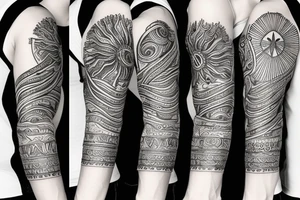 Slavic land soil sun water wind fire sleeve tattoo idea
