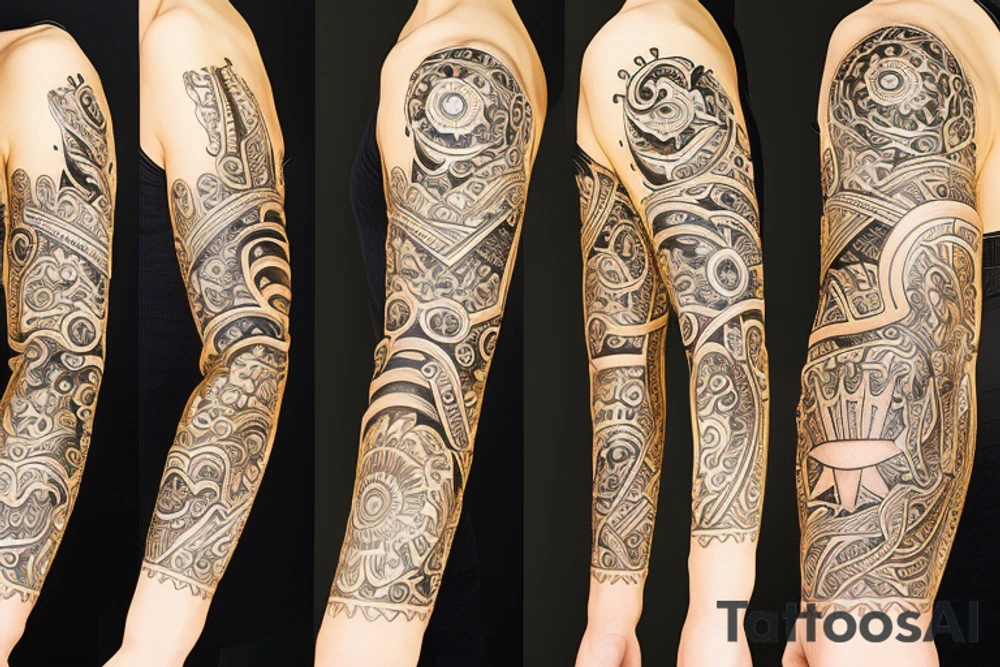 Slavic land soil sun water wind fire sleeve tattoo idea