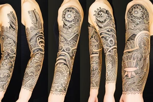 Slavic land soil sun water wind fire sleeve tattoo idea