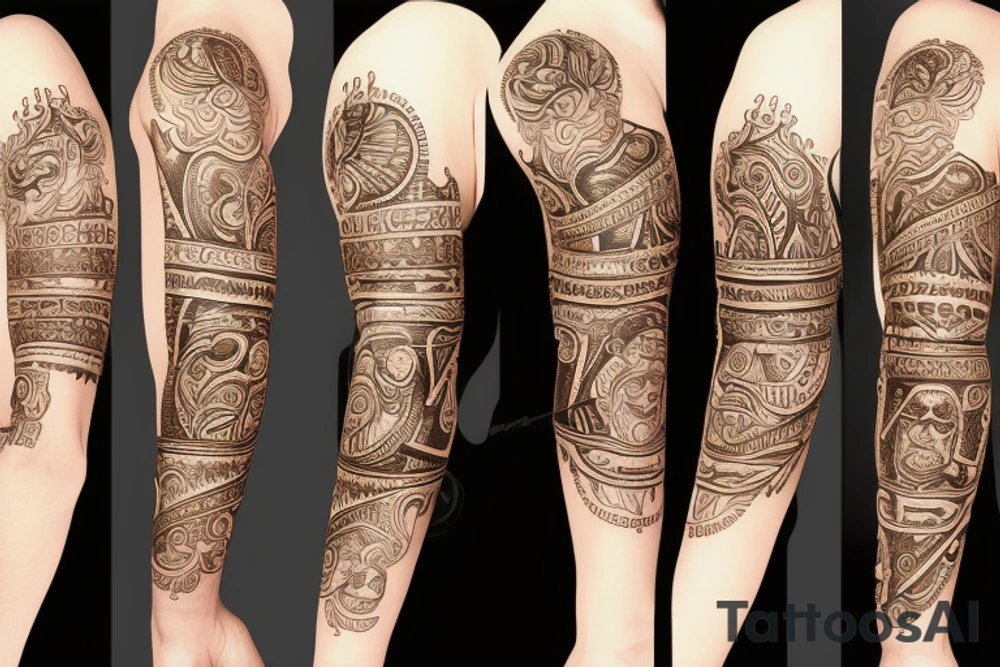 Slavic land soil sun water wind fire sleeve tattoo idea