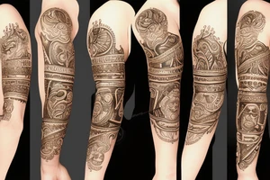 Slavic land soil sun water wind fire sleeve tattoo idea