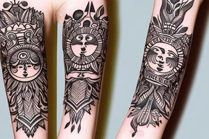 Slavic land soil sun water wind fire sleeve tattoo idea