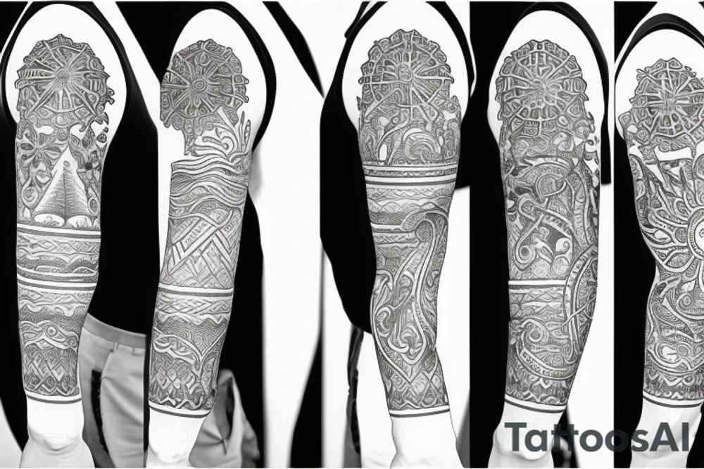 Slavic land soil sun water wind fire sleeve tattoo idea