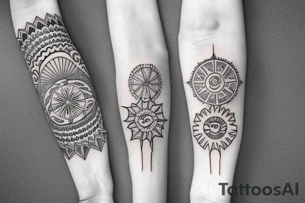 Slavic land soil sun water wind fire sleeve tattoo idea