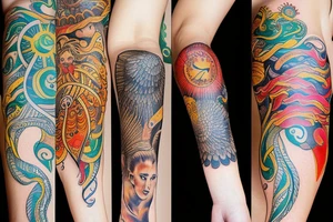 Slavic land soil sun water wind fire sleeve tattoo idea