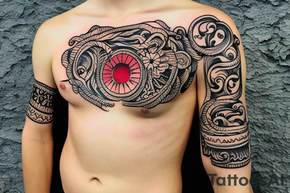 Slavic land soil sun water wind fire sleeve tattoo idea