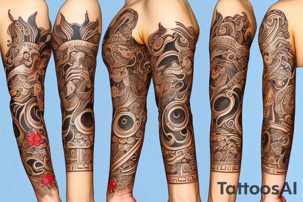 Slavic land soil sun water wind fire sleeve tattoo idea