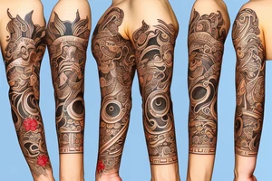 Slavic land soil sun water wind fire sleeve tattoo idea