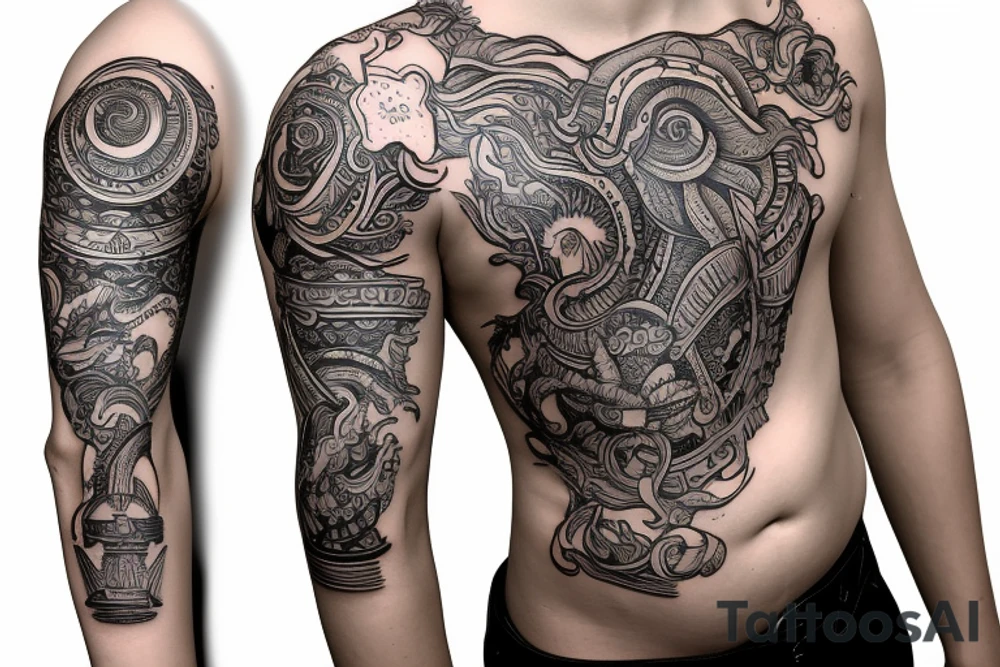 Slavic land soil sun water wind fire sleeve tattoo idea