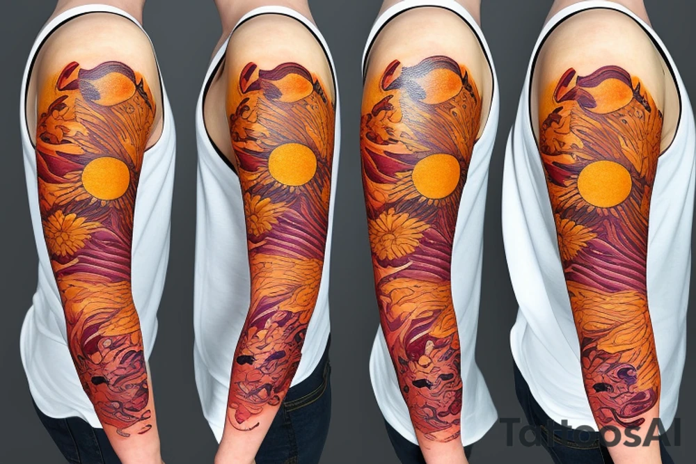 soil sun water wind fire sleeve tattoo idea