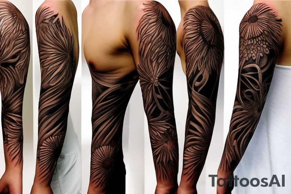soil sun water wind fire sleeve tattoo idea