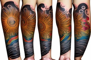 soil sun water wind fire sleeve tattoo idea