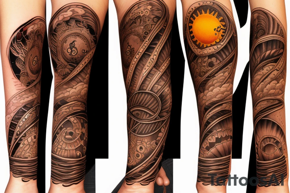 soil sun water wind fire sleeve tattoo idea