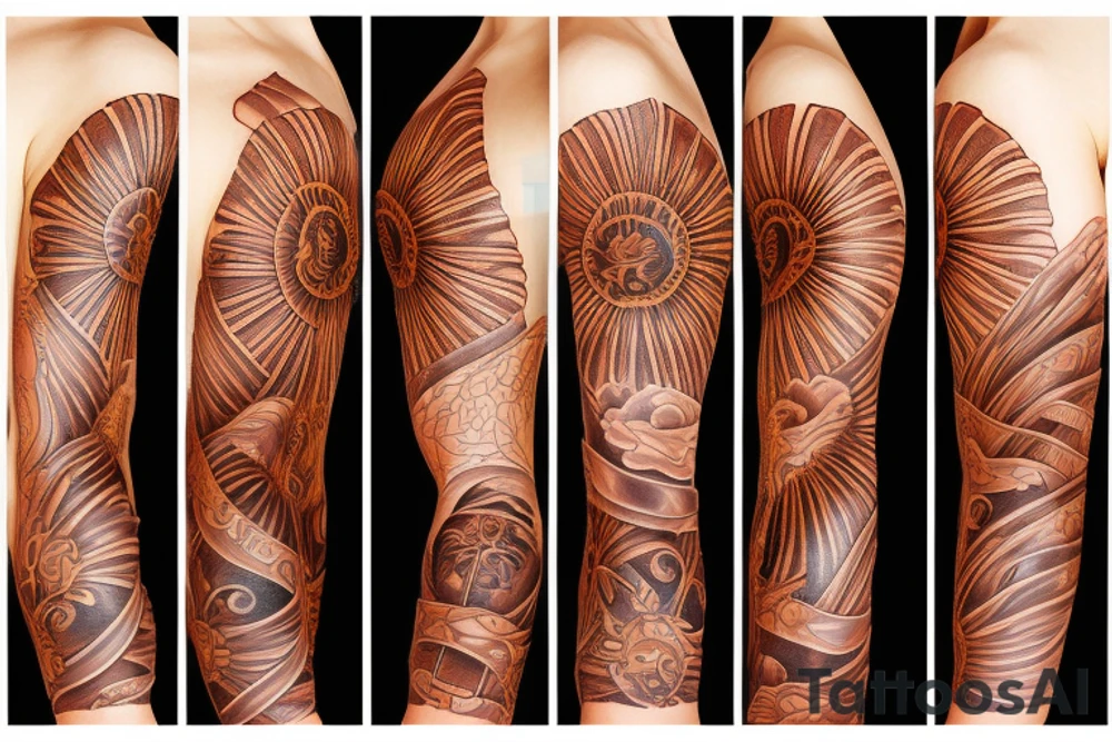 soil sun water wind fire sleeve tattoo idea