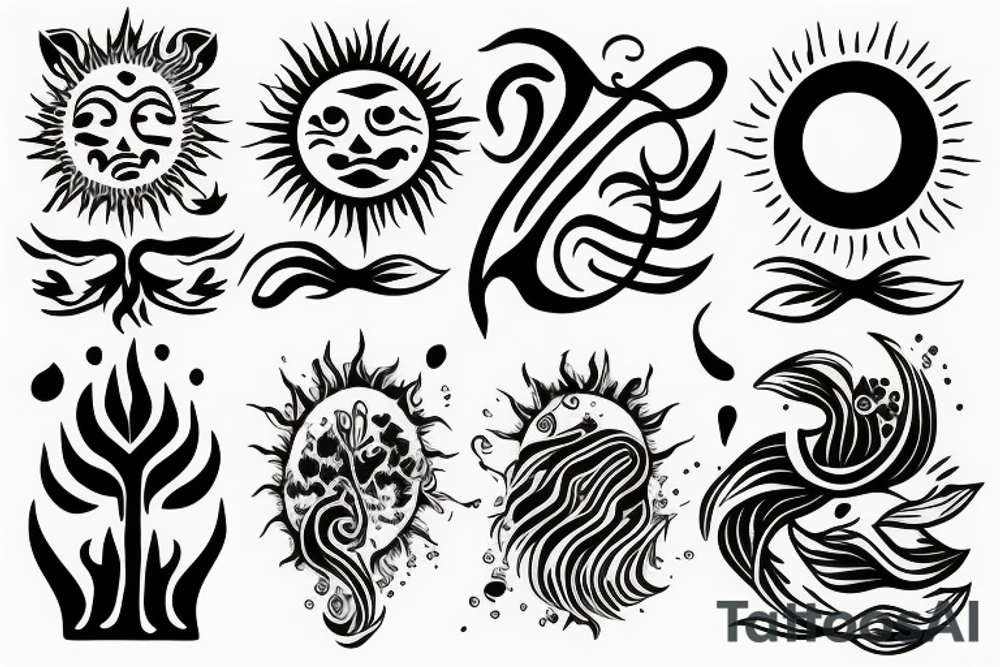 soil sun water wind fire sleeve tattoo idea