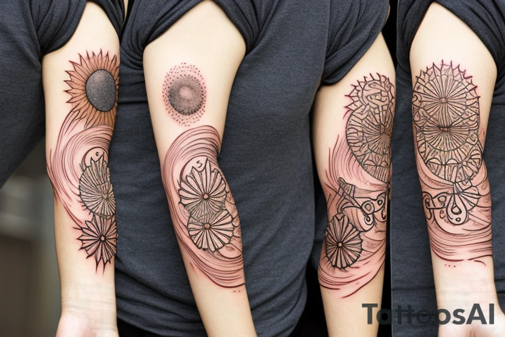soil sun water wind fire sleeve tattoo idea