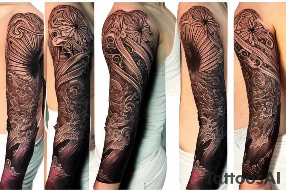 soil sun water wind fire sleeve tattoo idea