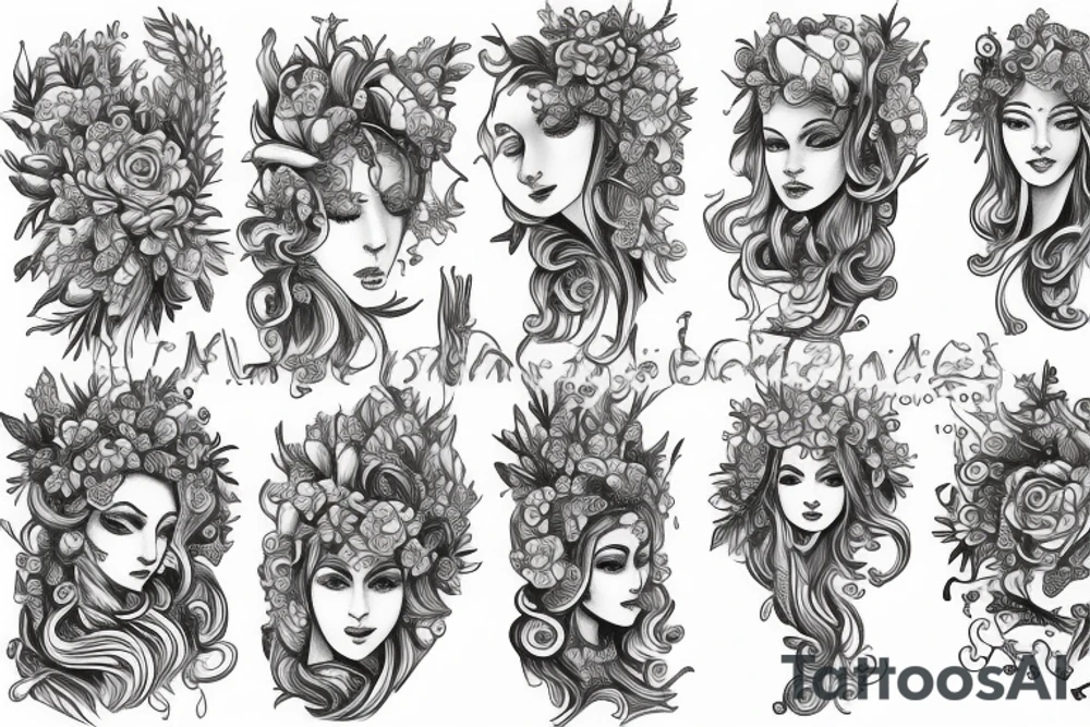 Neo traditional Virgo maiden tattoo idea