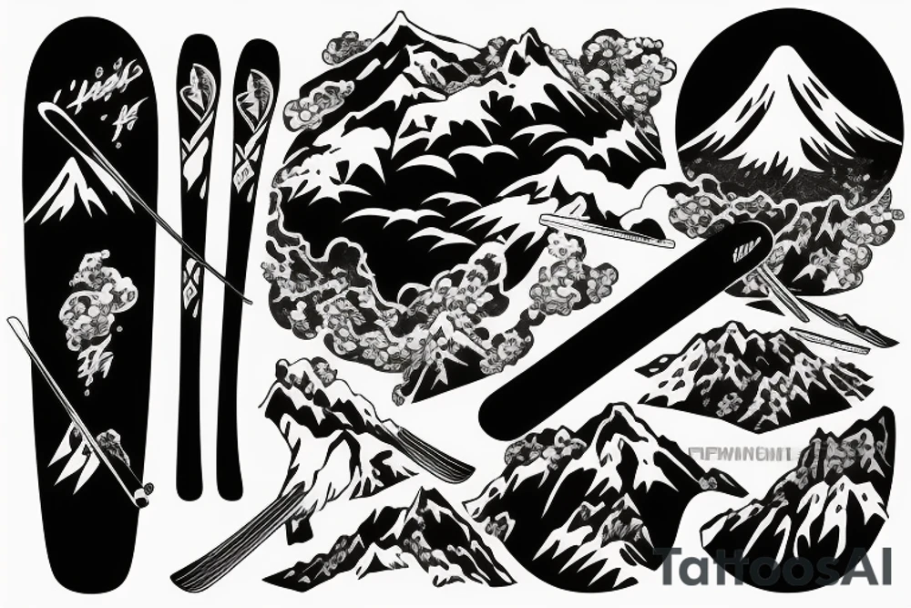 mountains with skis tattoo idea