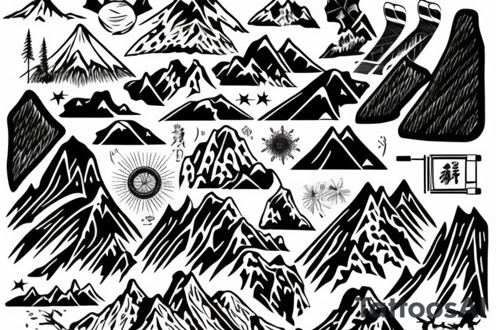 mountains with skis tattoo idea