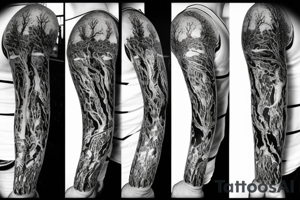 melting bonsai tree tattoo idea