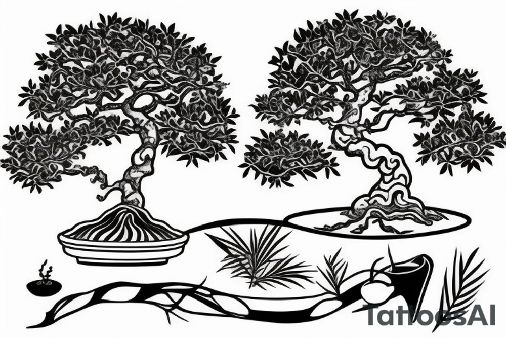 melting bonsai tree tattoo idea