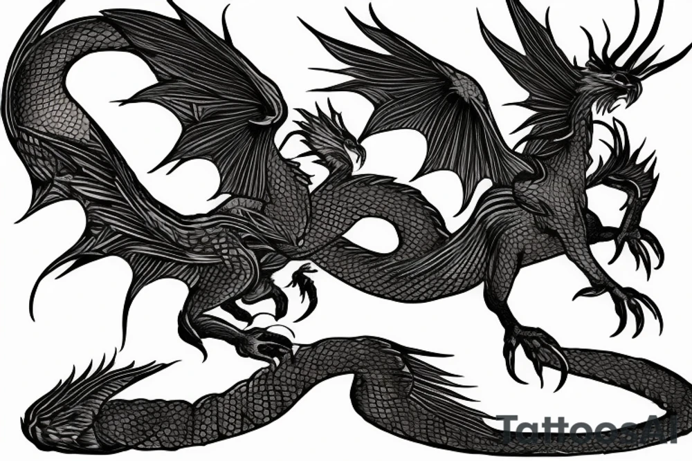 A phoenix and dragon chasing each other tattoo idea