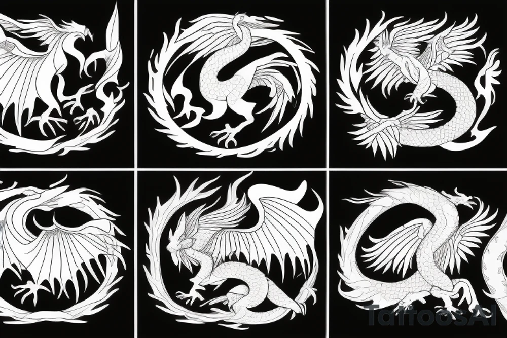 A phoenix and dragon chasing each other tattoo idea