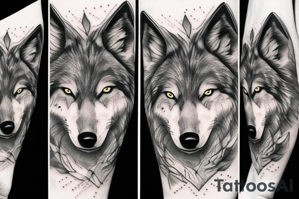Wolf forest and mountain tattoo idea
