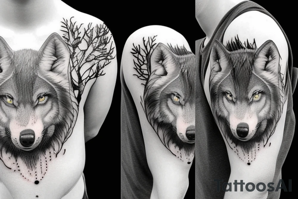 Wolf forest and mountain tattoo idea