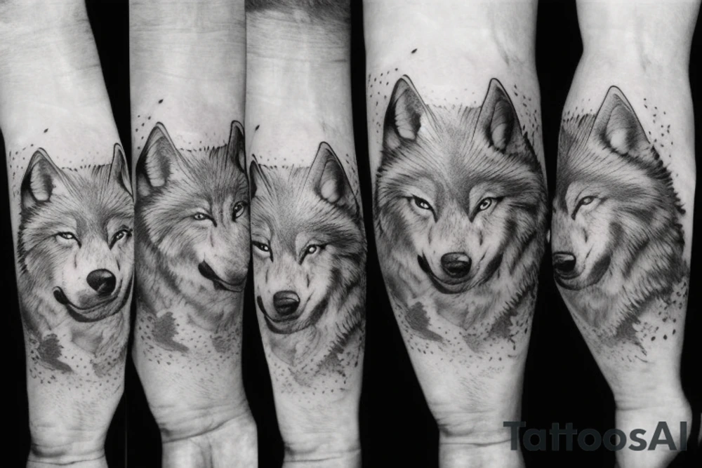 Wolf forest and mountain tattoo idea