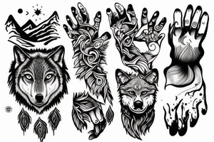 Wolf forest and mountain hand tattoo idea